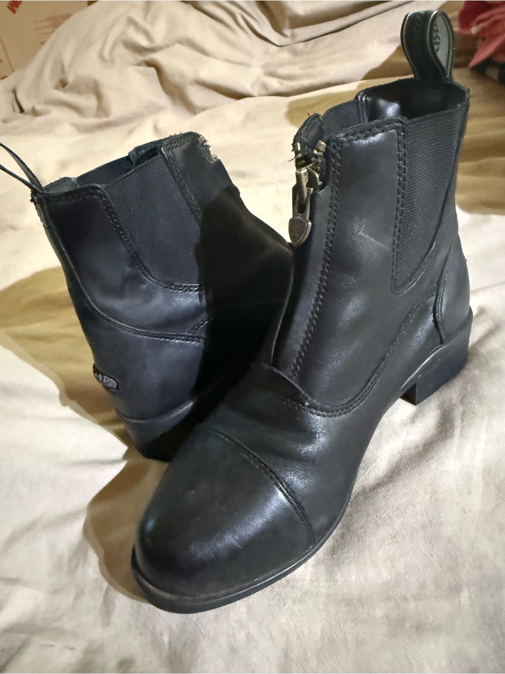 Ariat Black Leather Kids Zip-Front Ankle Boots